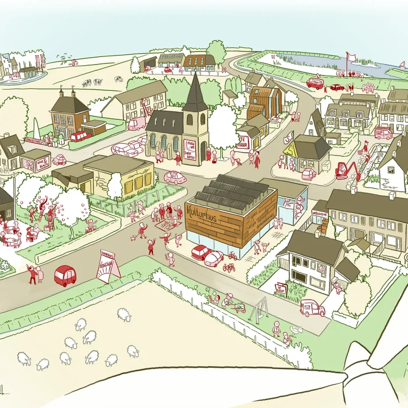 Vogelvlucht visualisatie sociaal dorp