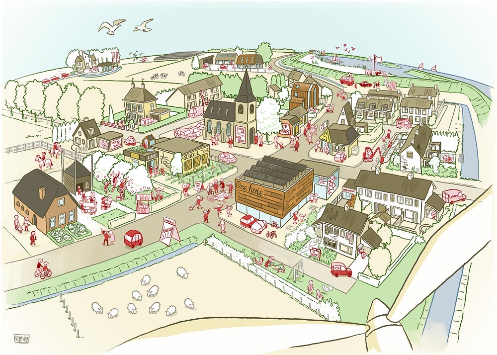 vogelvlucht visualisatie illustratie landschap natuur stedenbouw architectuur infrastructuur ruimte water